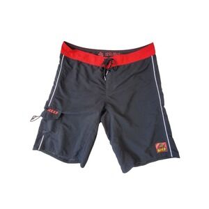 Reef Life's Short Go Surfing Black Cargo Swim Trunks Men's 36 Board Shorts